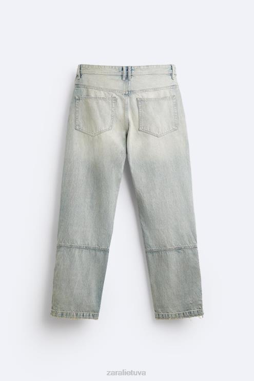 vyrų Zara vintažiniai džinsai su užtrauktuku šviesiai mėlynas apranga 4N4881086