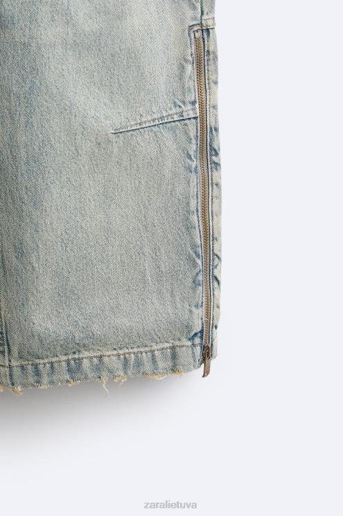vyrų Zara vintažiniai džinsai su užtrauktuku šviesiai mėlynas apranga 4N4881086