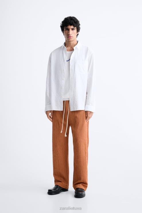 vyrų Zara geometrinės žakardo kelnės ekru/geltona apranga 4N488961