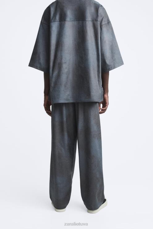 vyrų Zara išskalbtos dirbtinės zomšos kelnės pilka apranga 4N488949