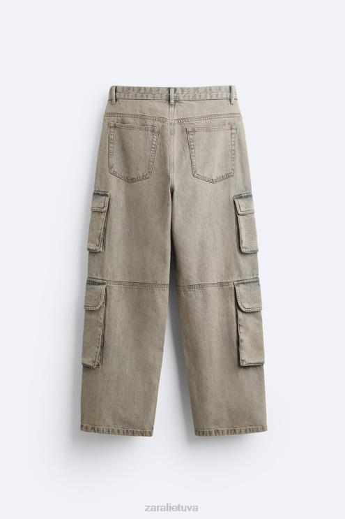 vyrų Zara komunaliniai cargo džinsai pilka/smėlio spalvos apranga 4N488956
