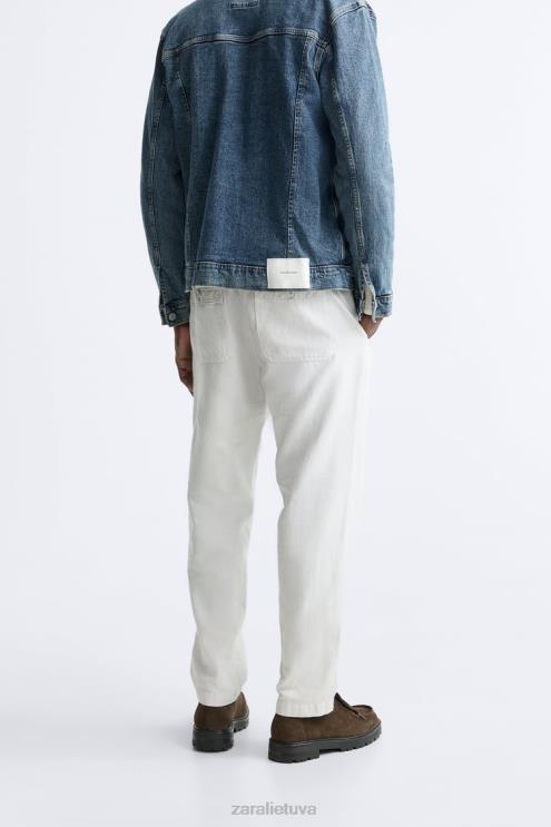 vyrų Zara medvilninės - lininės kelnės perlų pilka apranga 4N488960