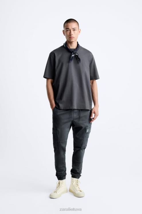 vyrų Zara minkštos krovininės kelnės vidurio pilka apranga 4N488965