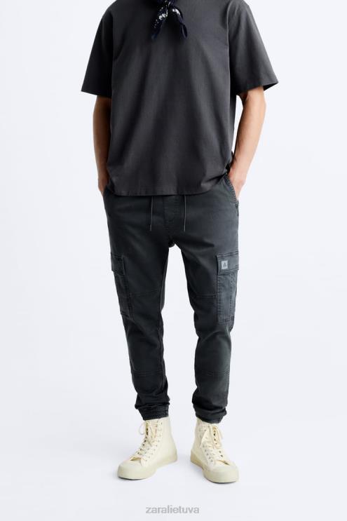 vyrų Zara minkštos krovininės kelnės vidurio pilka apranga 4N488965