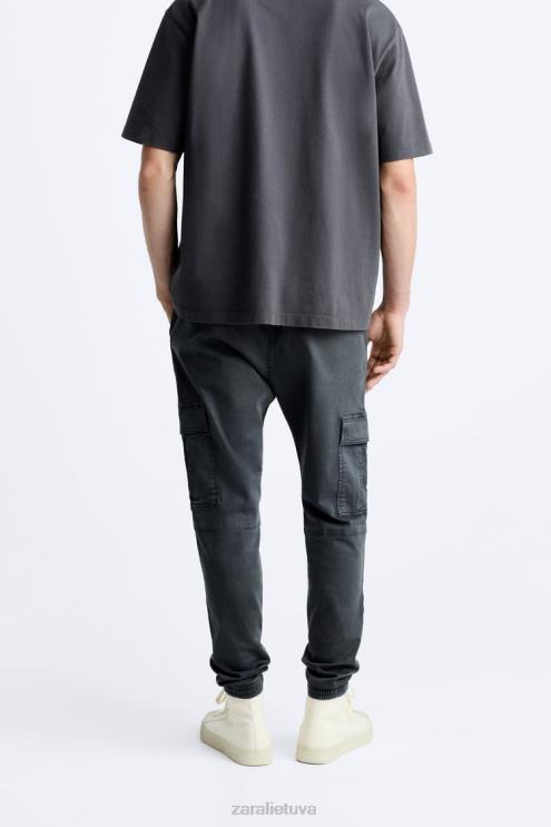 vyrų Zara minkštos krovininės kelnės vidurio pilka apranga 4N488965