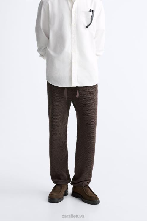 vyrų Zara nertos tekstūros kelnės šokolado apranga 4N488959