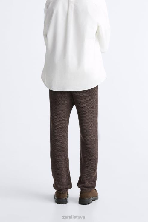 vyrų Zara nertos tekstūros kelnės šokolado apranga 4N488959