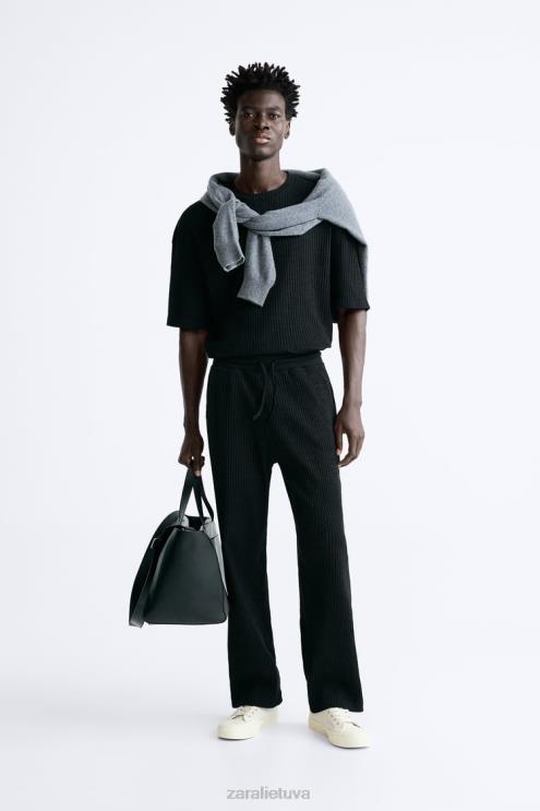 vyrų Zara rievėtos bėgimo kelnės juodas apranga 4N488963