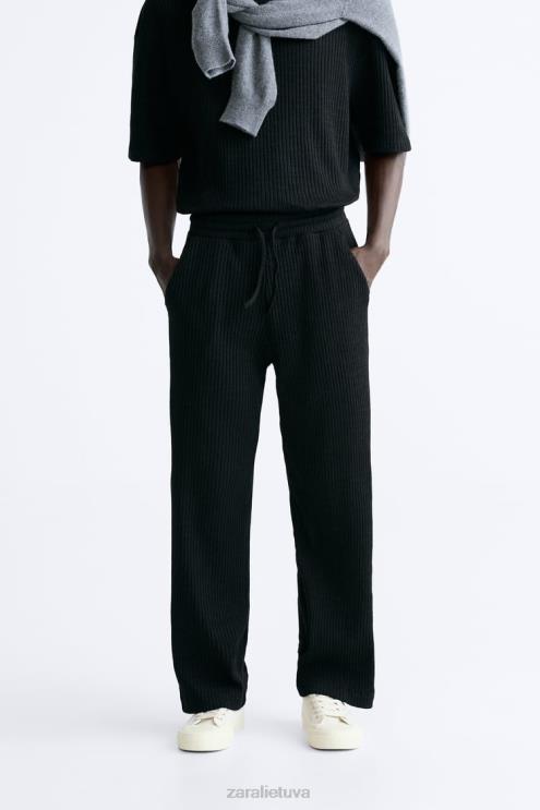 vyrų Zara rievėtos bėgimo kelnės juodas apranga 4N488963