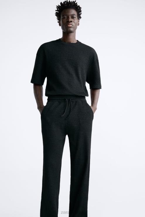 vyrų Zara rievėtos bėgimo kelnės juodas apranga 4N488963