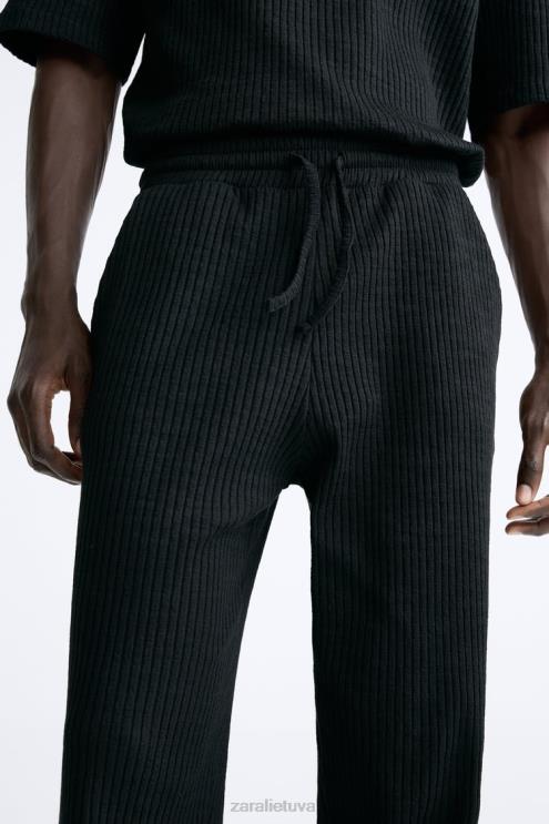 vyrų Zara rievėtos bėgimo kelnės juodas apranga 4N488963