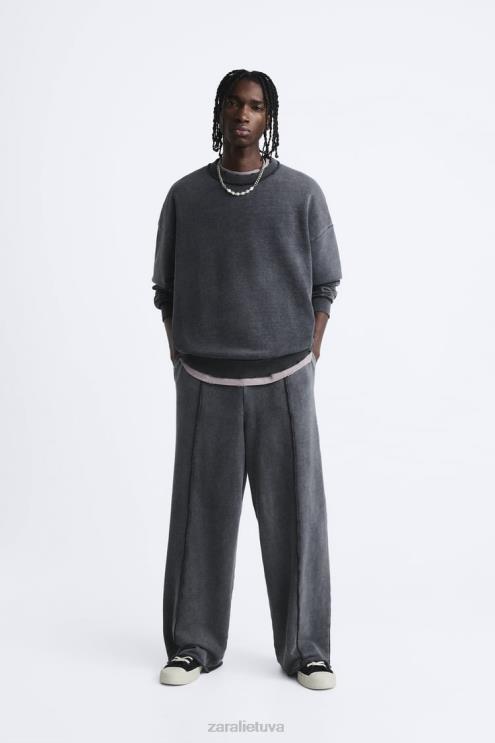 vyrų Zara skalbtos spalvos bėgimo kelnės tamsus antracitas apranga 4N488948