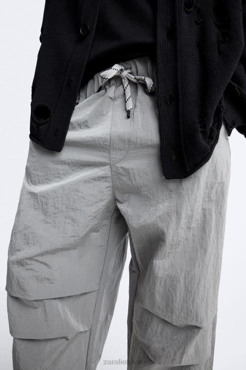 vyrų Zara techninės parašiutinės kelnės sidabras apranga 4N488953