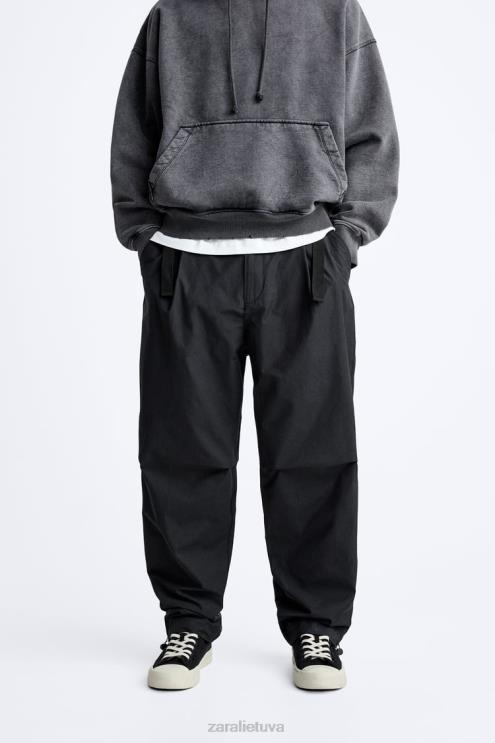vyrų Zara technines kelnes su dirželiu juodas apranga 4N488952