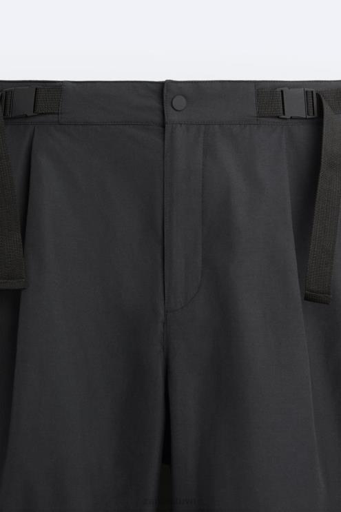 vyrų Zara technines kelnes su dirželiu juodas apranga 4N488952