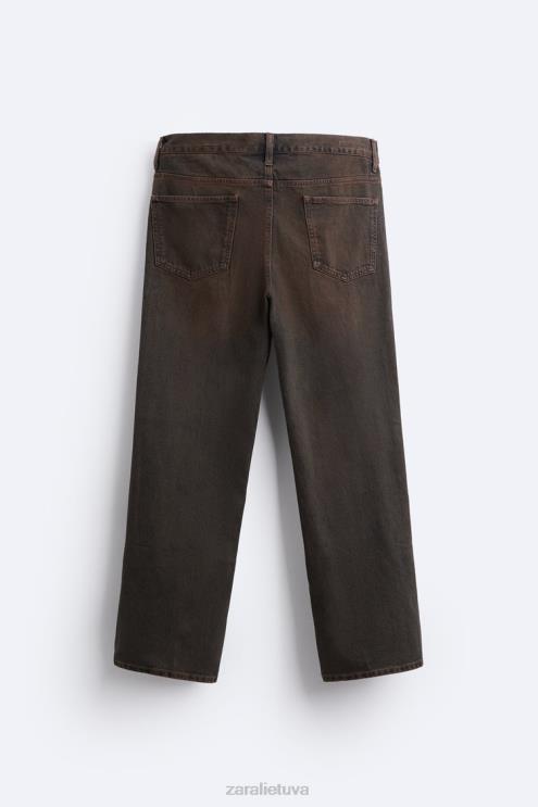 vyrų Zara tiesiai prigludę perdažyti džinsai tamsiai rudas apranga 4N488957