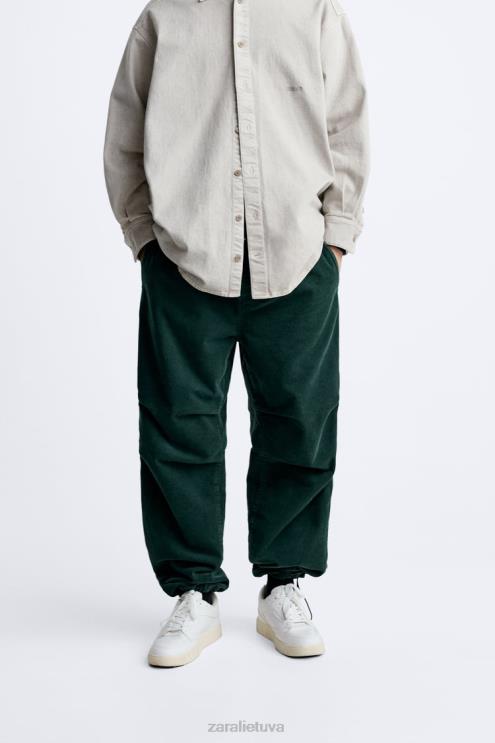 vyrų Zara velvetinės parašiutinės kelnės butelis žalias apranga 4N488950