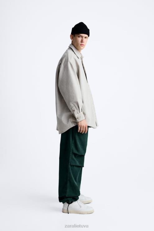 vyrų Zara velvetinės parašiutinės kelnės butelis žalias apranga 4N488950