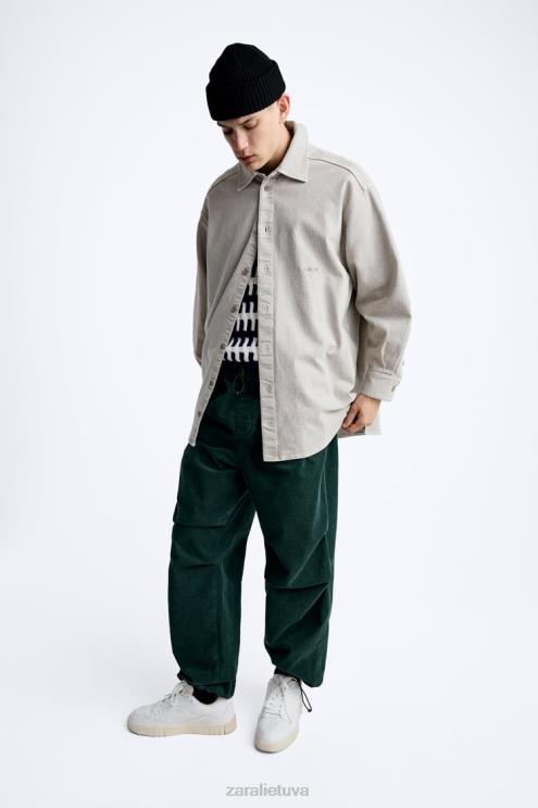 vyrų Zara velvetinės parašiutinės kelnės butelis žalias apranga 4N488950