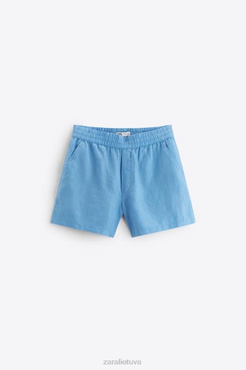 vyrų Zara 100% lininiai šortai melsva apranga 4N4881254