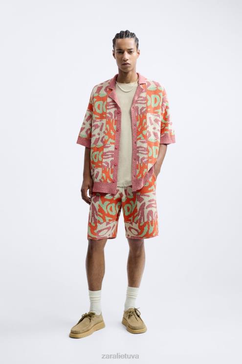 vyrų Zara žakardo kratinio trikotažo šortai rožinis apranga 4N4881238