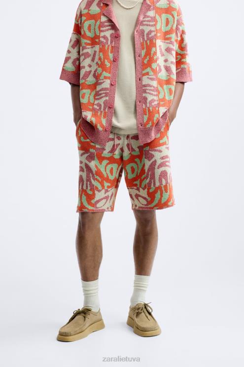 vyrų Zara žakardo kratinio trikotažo šortai rožinis apranga 4N4881238