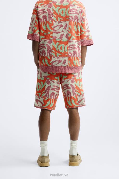 vyrų Zara žakardo kratinio trikotažo šortai rožinis apranga 4N4881238