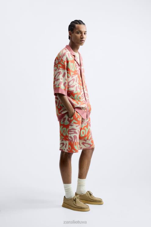 vyrų Zara žakardo kratinio trikotažo šortai rožinis apranga 4N4881238