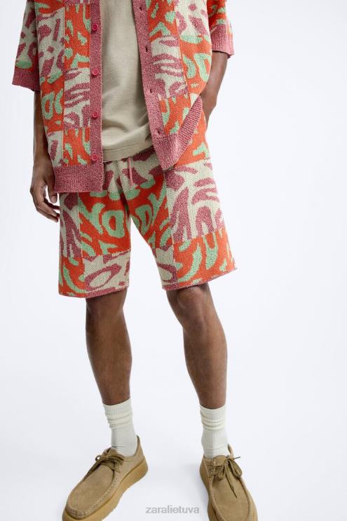 vyrų Zara žakardo kratinio trikotažo šortai rožinis apranga 4N4881238