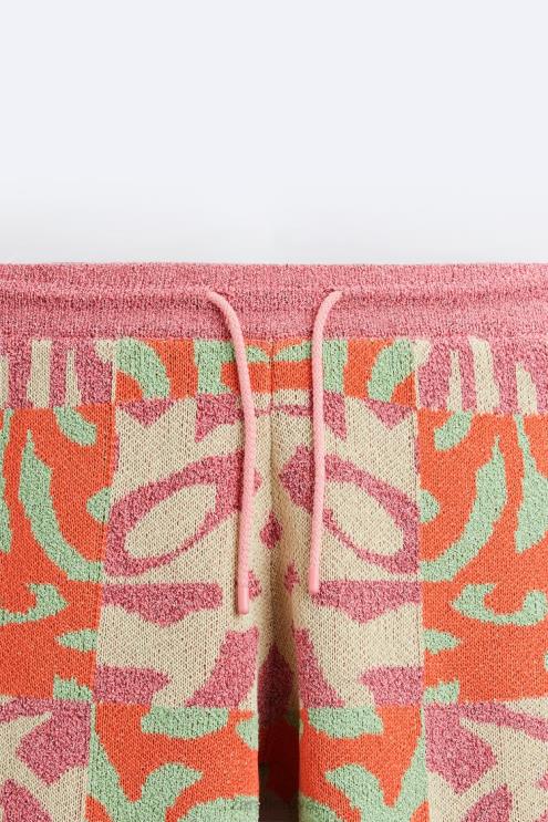 vyrų Zara žakardo kratinio trikotažo šortai rožinis apranga 4N4881238