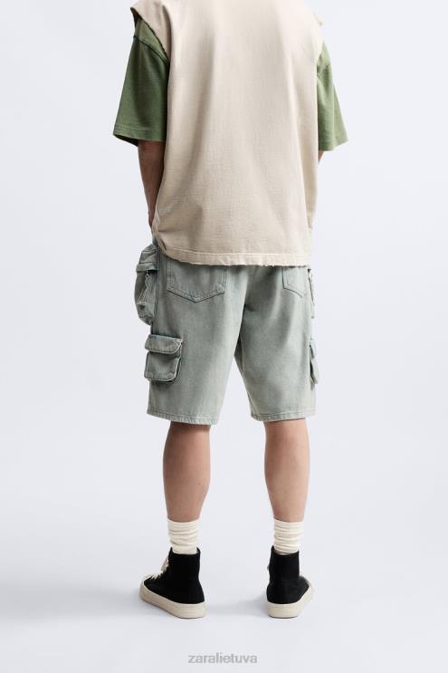 vyrų Zara džinsiniai komunaliniai šortai mėlyna Žalia apranga 4N4881247