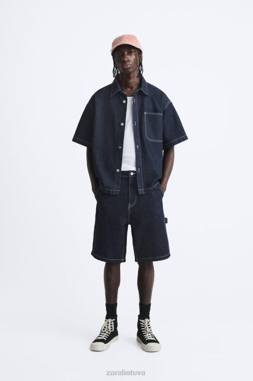 vyrų Zara dailidės kišeniniai šortai mėlyna apranga 4N4881245