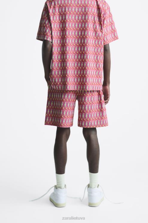 vyrų Zara geometriniai megzti žakardo šortai rožinis apranga 4N4881239