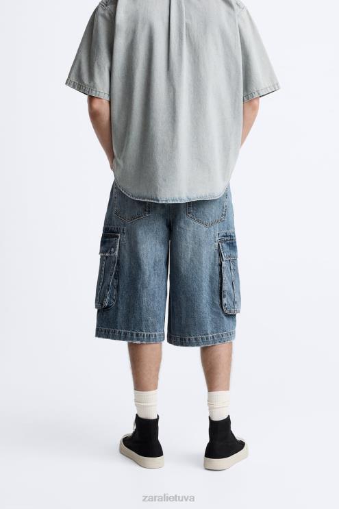 vyrų Zara laisvi krovininiai šortai mėlyna apranga 4N4881246
