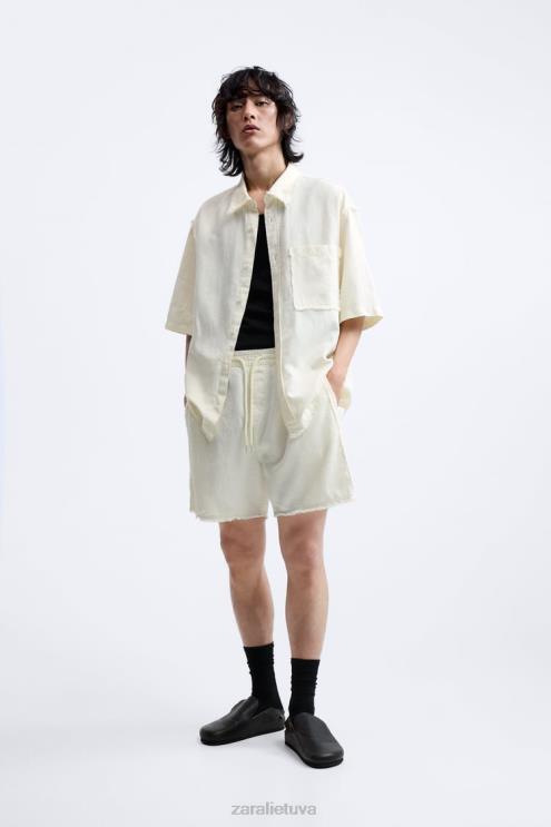 vyrų Zara medvilniniai lininiai šortai austrių baltumo apranga 4N4881250