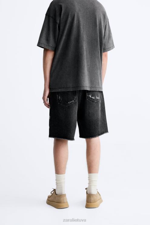 vyrų Zara suplėšyti džinsiniai šortai juodas apranga 4N4881241
