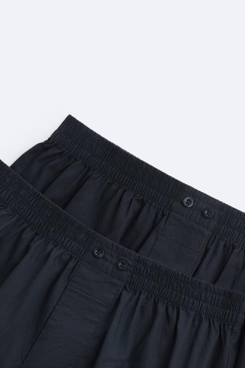 vyrų Zara 2 pakeliai dryžuotų poplino bokserių tamsiai mėlyna priedai 4N4881413