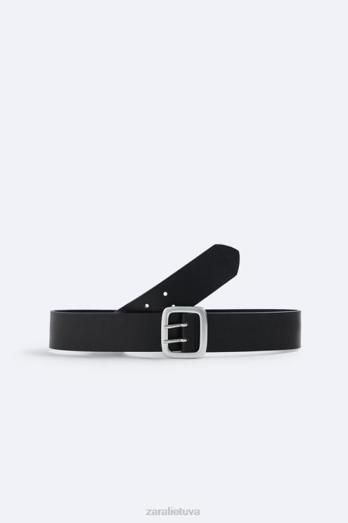 vyrų Zara platus odinis diržas juodas priedai 4N4881452