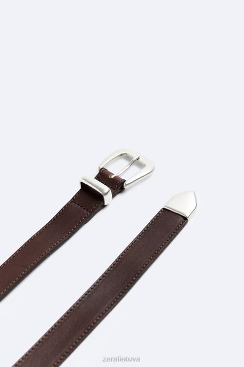vyrų Zara siauras odinis diržas rudas priedai 4N4881467