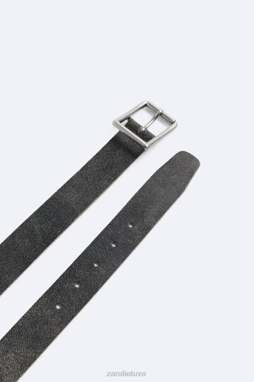 vyrų Zara skalbtos efektinės odos diržas juodas priedai 4N4881456