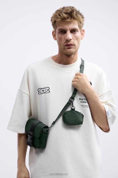 vyrų Zara nailoninis mini kryžminis krepšys su monetų maišeliu žalias priedai 4N4881346