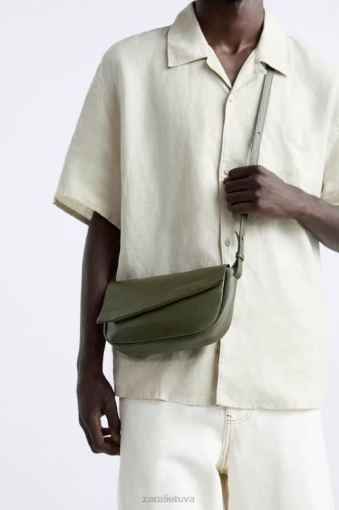 vyrų Zara odinis skersinis krepšys žalias priedai 4N4881330