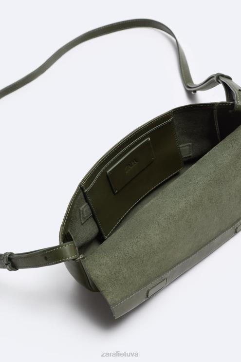 vyrų Zara odinis skersinis krepšys žalias priedai 4N4881330