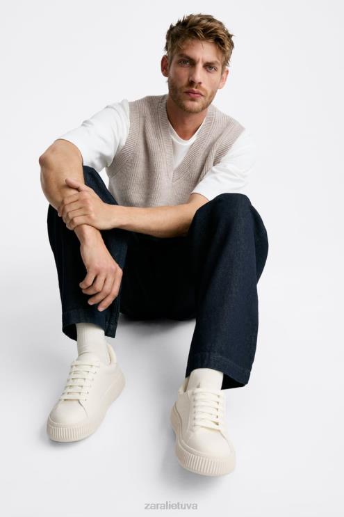 vyrų Zara dryžuoto pado sportbačiai kaulas baltas avalynė 4N4881267
