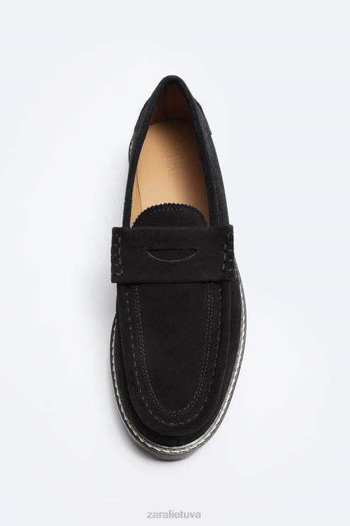 vyrų Zara zomšiniai penny loafers juodas avalynė 4N4881260