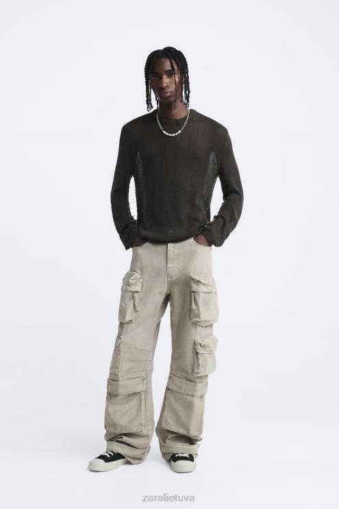 vyrų Zara atviros tekstūros megztinis tamsi chaki apranga 4N4881037