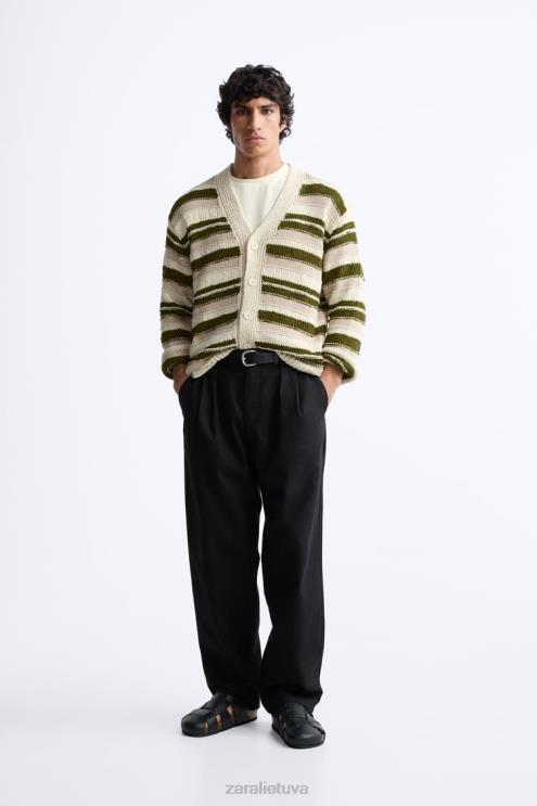 vyrų Zara dryžuotas žakardo megztinis žalias apranga 4N4881040