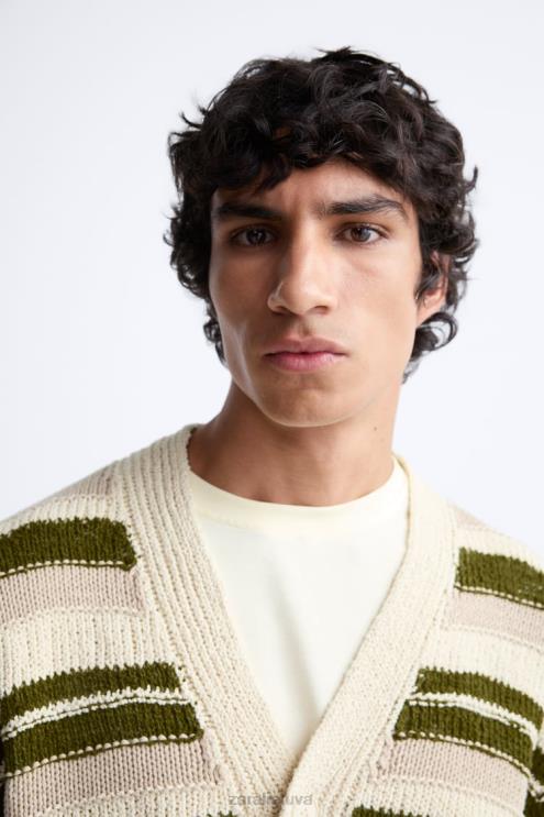 vyrų Zara dryžuotas žakardo megztinis žalias apranga 4N4881040