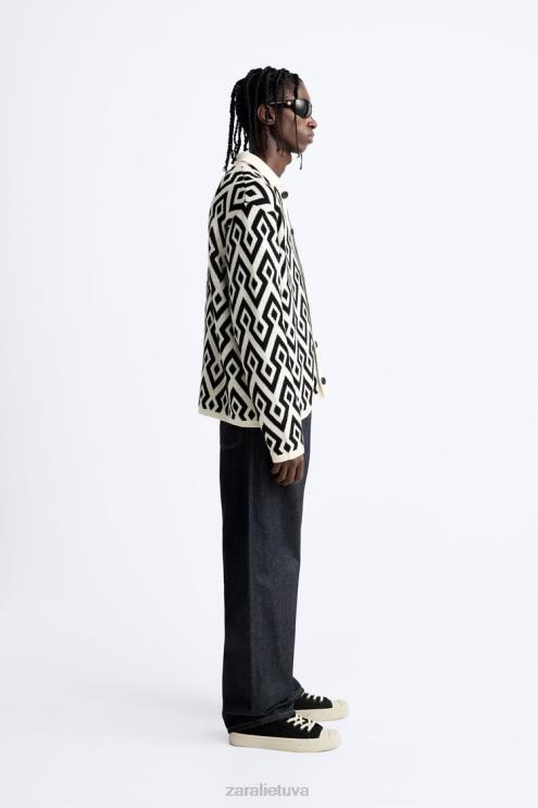 vyrų Zara geometrinis žakardo megztas megztinis ekru apranga 4N4881046