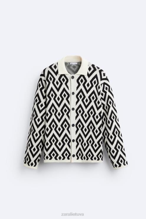 vyrų Zara geometrinis žakardo megztas megztinis ekru apranga 4N4881046